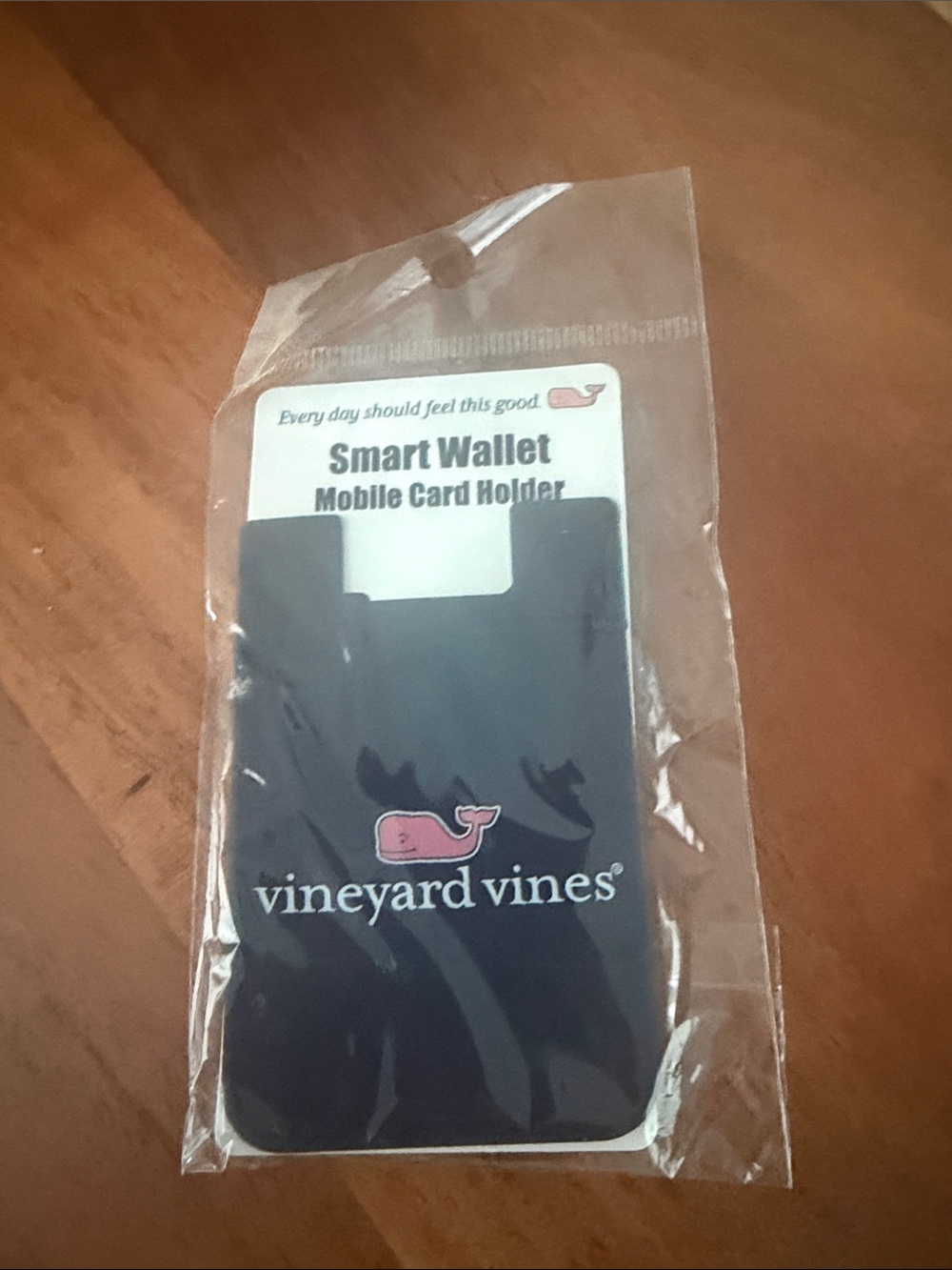 Vineyard Vines Navy Mobile Card Holder with Pink Whale Logo